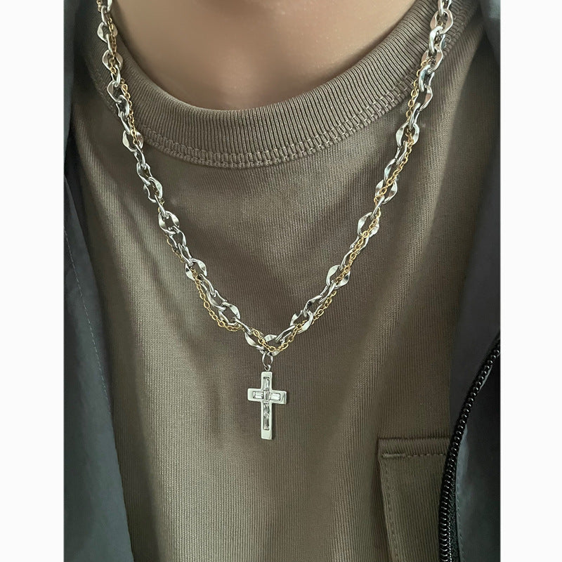 Wholesale Titanium Steel Wrap Cross Necklace with Diamonds